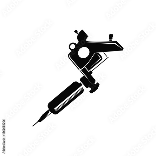 black silhouette illustration logo tattoo machine with vintage old retro minimalist concept template symbol tattoo studio design