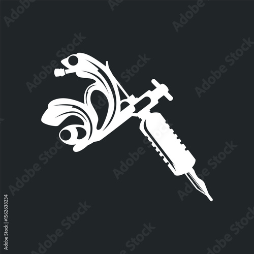 black silhouette illustration logo tattoo machine with vintage old retro minimalist concept template symbol tattoo studio design