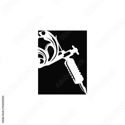 black silhouette illustration logo tattoo machine with vintage old retro minimalist concept template symbol tattoo studio design