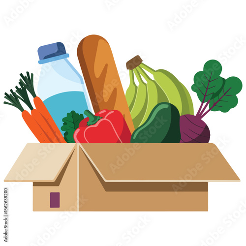 Grocery box filled with fresh produce charity vector
