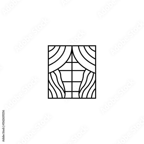 home decoration design with simple minimalist curtain logo concept, window decoration template illustration for business brand