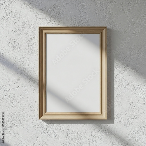 Wooden Picture Frame Mockup Natural Light Textured Wall Empty Space