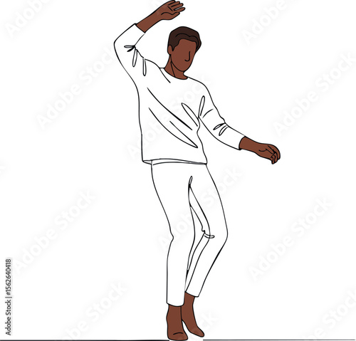 Young man dancing in casual white outfit isolated minimal style vector illustration