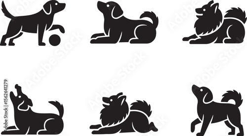 Adorable Dog Breeds Six Silhouettes of Playful Canine Companions