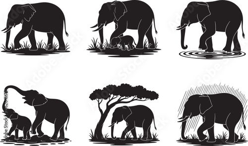 Elegant Elephant Silhouettes A Collection of Majestic African Wildlife Designs