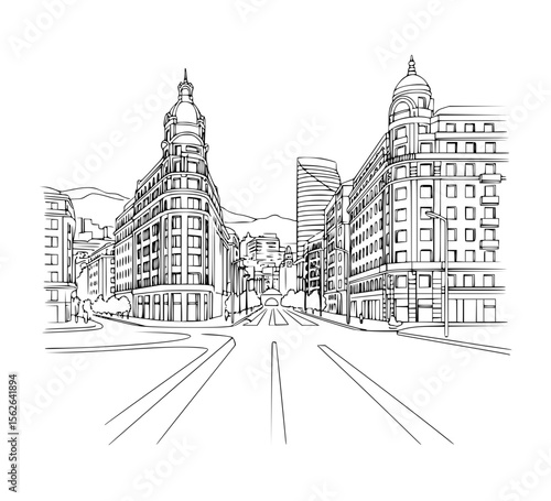 Line Art of Gran Via, Bilbao