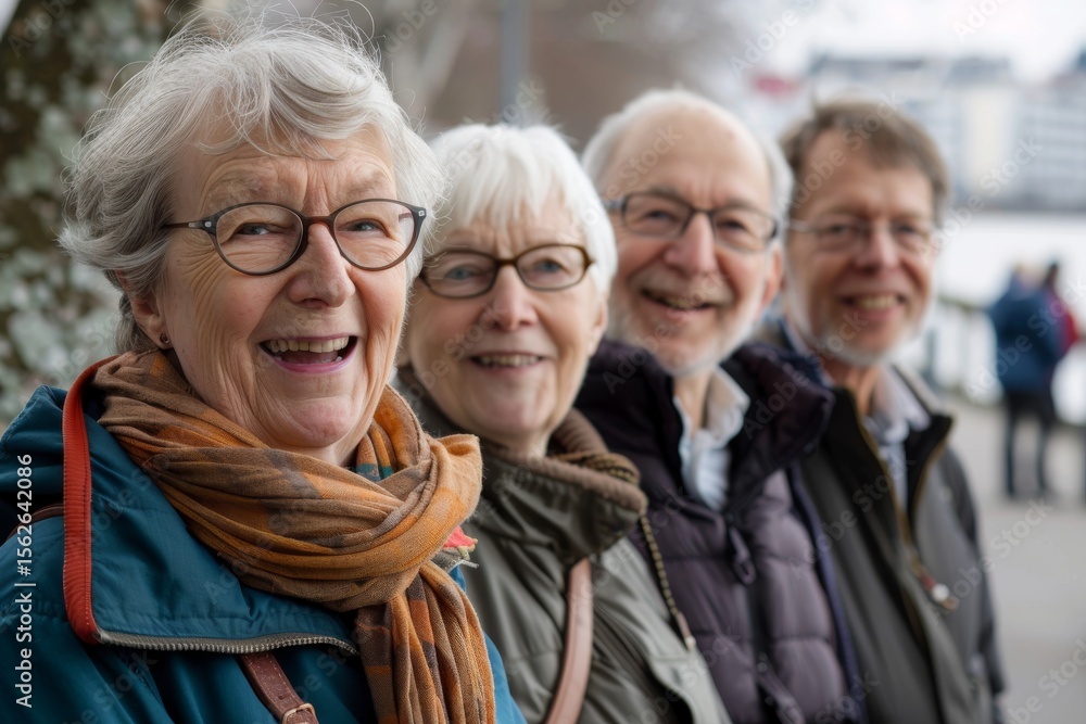 Portrait of happy senior woman with group of friends in the city Portrait of happy senior woman with group of friends in the city