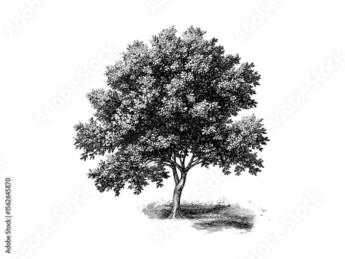 Elm Tree vintage engraving, hand-drawn botanical sketch, antique forest flora, nature-inspired tree decor, elm bark texture, trendy eco art print, old black engraving style