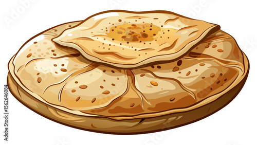 A close view of pita bread, thin and lightly browned, with puffed center and floury surface, lying flat on white parchment, perfect for Mediterranean vibes.