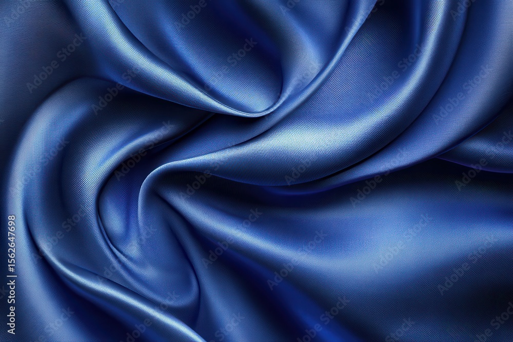Fototapeta premium Elegant, dark blue satin fabric with delicate folds and subtle highlights. It can be used as background or texture for various design projects.