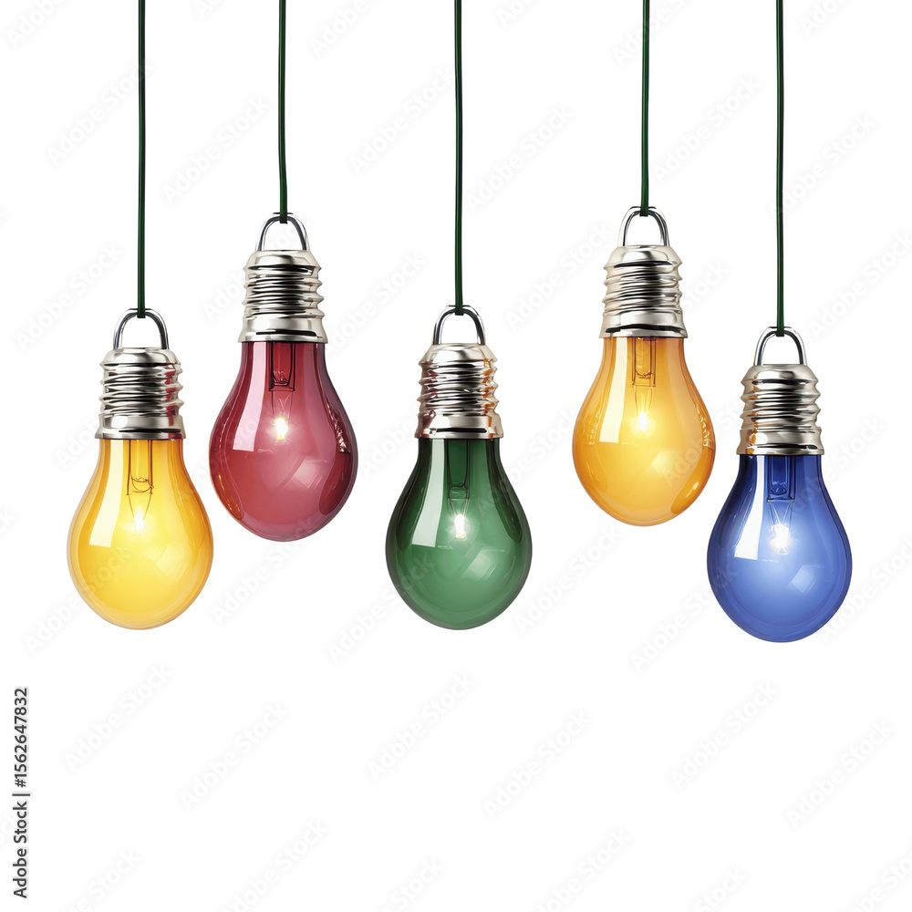 Obraz premium Colorful Hanging Light Bulbs - Ideas, Innovation, and Inspiration