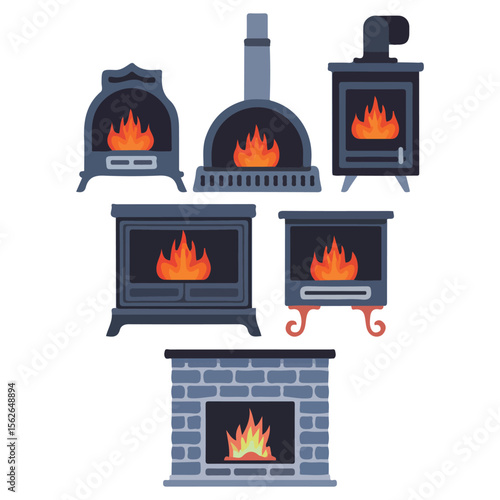 Traditional fireplace set with burning logs vector