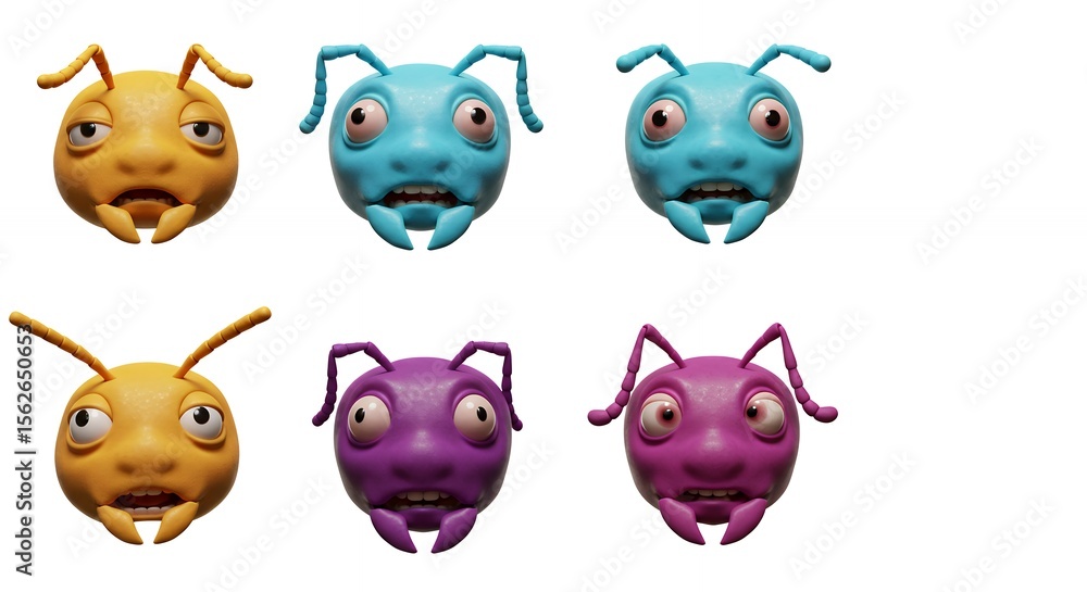 Fototapeta premium Cartoon ant faces in various colors