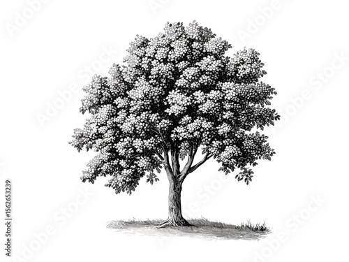 Retro tree art, vintage black sketch of Linden Tree, hand-drawn botanical illustration, linden flowers, rustic nature print, forest plants, trendy eco home decor, floral engraving art,