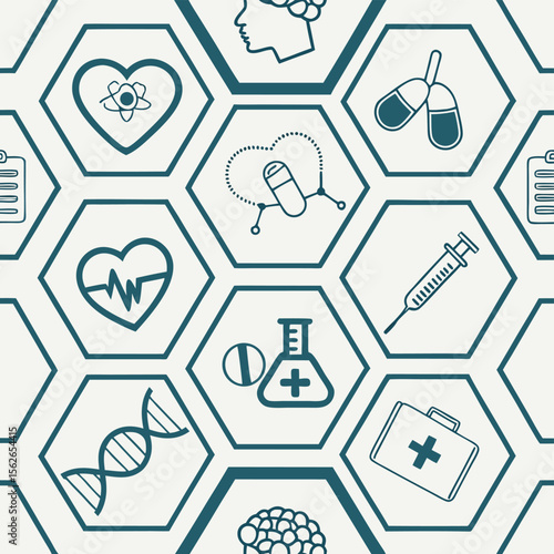 Medical seamless pattern healthcare icons honeycomb design