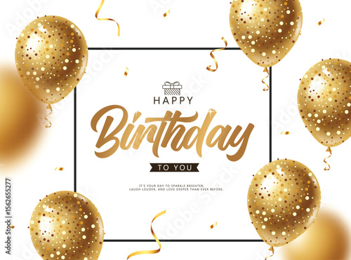 A glamorous birthday clipart featuring gold glitter balloons, scattered confetti, and a heartfelt greeting. Perfect for cards, invites, greeting design to brighten someone's special day.