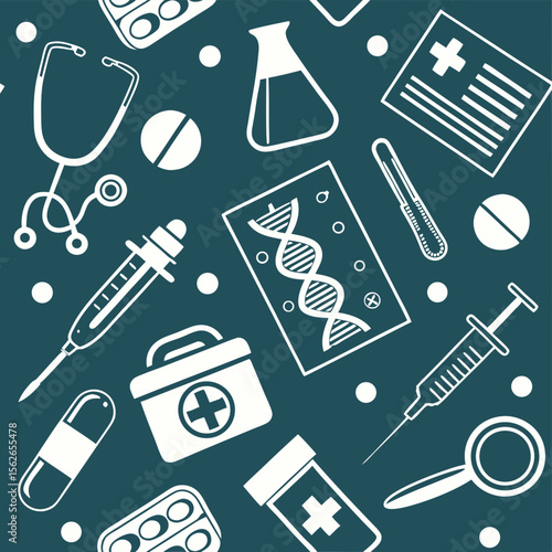 Medical seamless pattern healthcare icons white and teal design