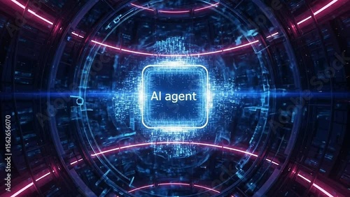 Wallpaper Mural AI Agent Conceptual Design: A futuristic illustration showcasing an 'AI Agent' core surrounded by glowing lines and digital elements. Torontodigital.ca