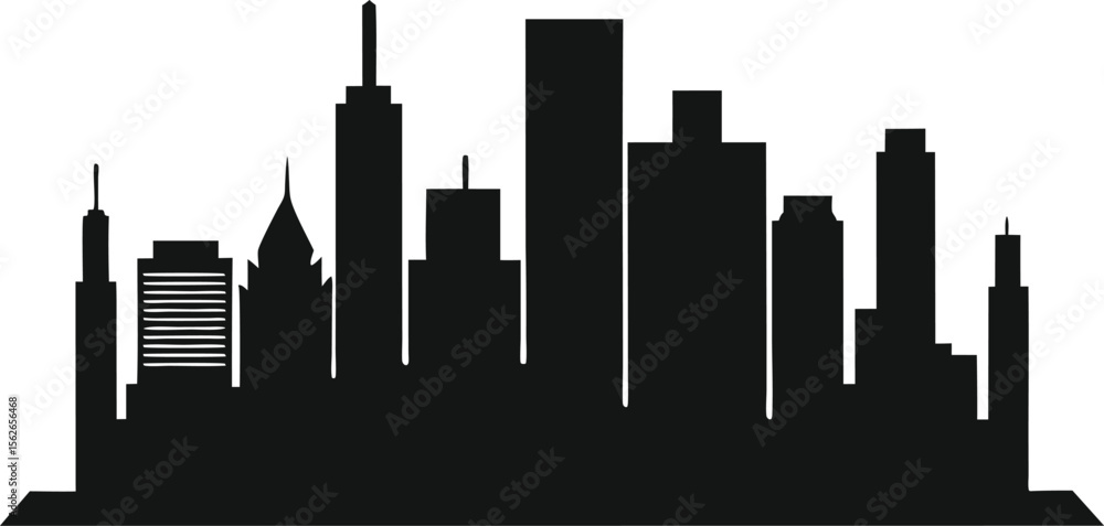 Naklejka premium Minimal City Skyline Silhouette – Urban Building Outline Vector for Design and Branding