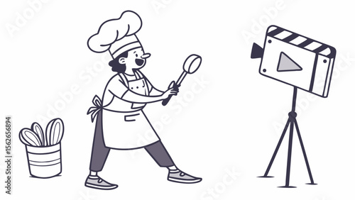 Chef Recording Cooking Video for Online Content Creation