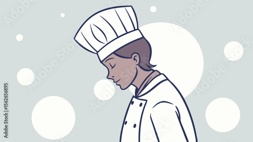 Wallpaper Mural Dedicated Chef with Eyes Closed in Thoughtful Culinary Illustration Torontodigital.ca