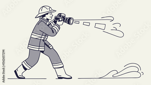 Firefighter Photographer Concept: Hero Aims Camera Like Hose, Capturing Dynamic Content