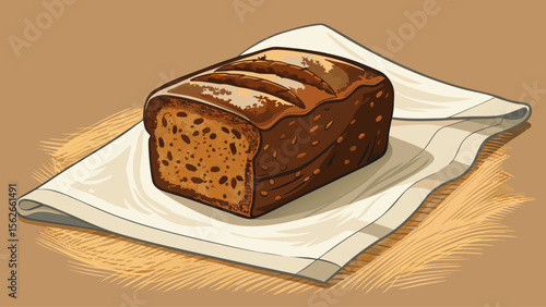 A single, rustic slice of pumpernickel bread, dark and dense, lies on a white cloth, the earthy color and tight crumb drawing contrast to the neutral background.