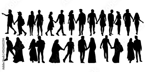 Silhouette of a Muslim couple walking and holding hands