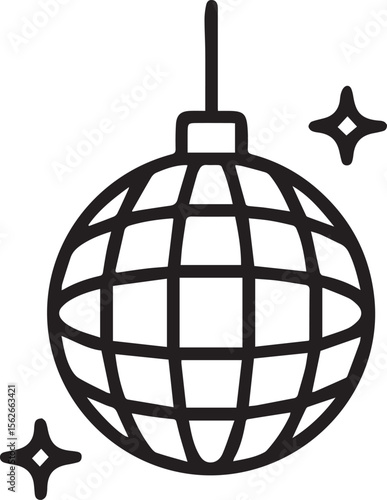 disco ball line art illustration, disco ball silhouette vector icon black and white