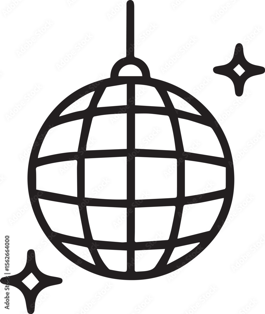 disco ball line art illustration, disco ball silhouette vector icon black and white disco ball line art illustration, disco ball silhouette vector icon black and white