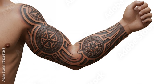 Detailed tattoo sleeve design on arm