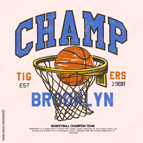 basketball Champion team in brooklyn usa. sporty college print design in vector graphics. vintage retro vibes collehe font. basketball graphics for t-shirt sweatshirt design.