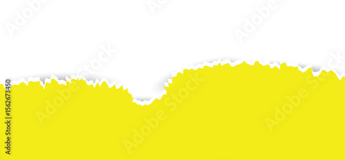 A sheet of paper with a torn yellow edge against a white background creating a sense of depth