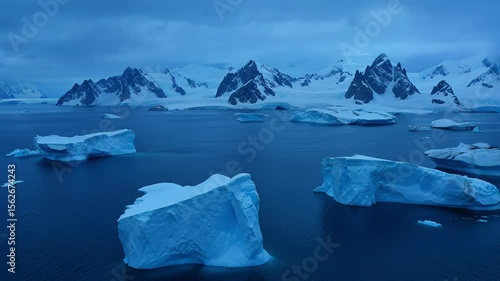 Wallpaper Mural Icebergs float in the cold waters of Antarctica with snowy mountains Torontodigital.ca