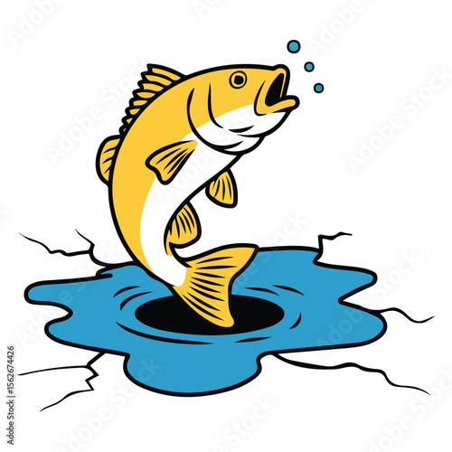 Ice fishing scene with jumping fish vector