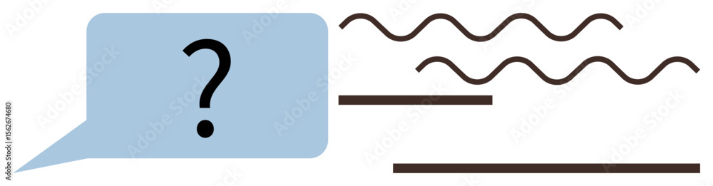 Light blue speech bubble with question mark alongside wavy and straight lines indicating interaction and communication. Ideal for brainstorming, discussion, conversation, inquiry, curiosity Light blue speech bubble with question mark alongside wavy and straight lines indicating interaction and communication. Ideal for brainstorming, discussion, conversation, inquiry, curiosity