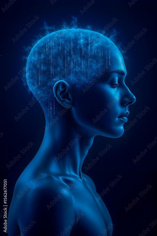 Obraz premium Futuristic Woman with Digital Cloud Brain