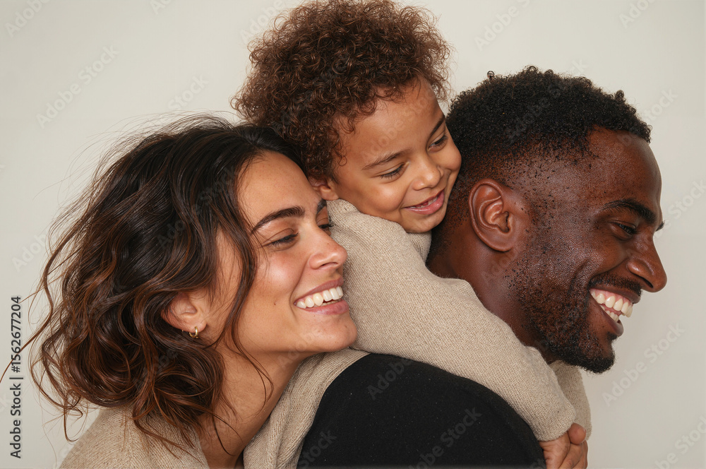Obraz premium Family Laughing Together in Warm Side-Profile Portrait
