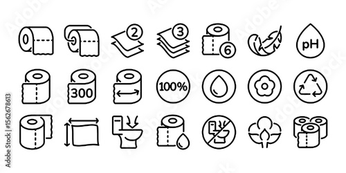 Toilet paper roll editable stroke outline icons set isolated on white background flat vector illustration.