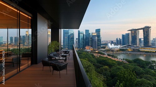 Cityscape view from a modern balcony.