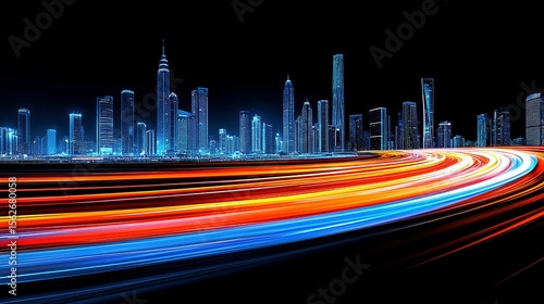 City lights streak across a curved road at night.