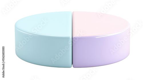 Smooth pastel abstract-shaped disc divided into two sections with calming colors in 3D design space