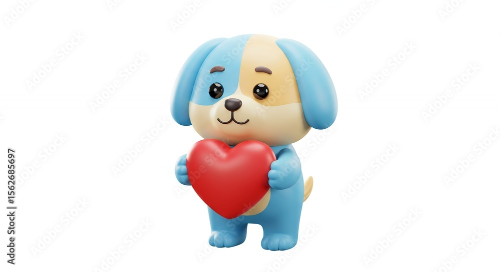 Fototapeta premium Cartoon dog holding heart illustration