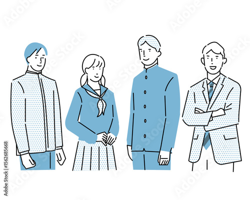 男女の学生-受験生応援ー夏季講習ー夏休みー中学高校ー人物シンプルベクターイラスト素材