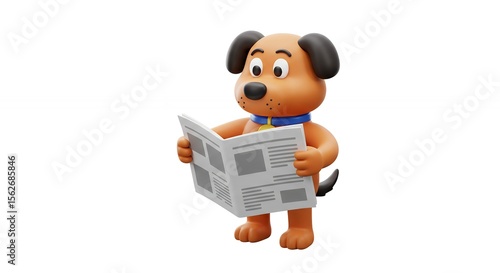 Cartoon dog reading newspaper