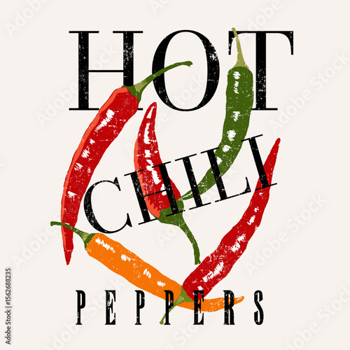 Hot Chili peppers slogan text in this design. Spicy chili artwork. Chili graphic print design. Hot chili t shirt design for t shirt print. food prints. summer girls artwork