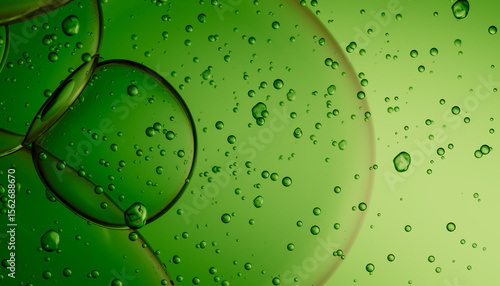 Abstract Green Liquid Bubbles with Suspended Particles and Light Refra