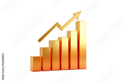 A 3d rendering of a gold bar graph with an upward symbol on a transparent background Free Download A 3d rendering of a gold bar graph with an upward symbol on a transparent background - GFXLoad
