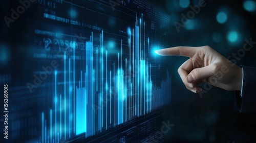 Hand pointing at digital financial data