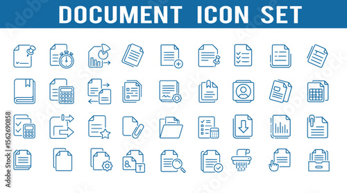 Document Icon set, Documents linear icon collection. folder, certificate, accept, approved, clipboard, invoice, archive and more. 